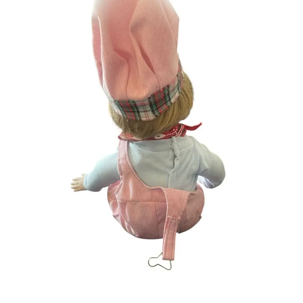 Unbranded Kids Pink White Overalls Hat Porcelain Doll